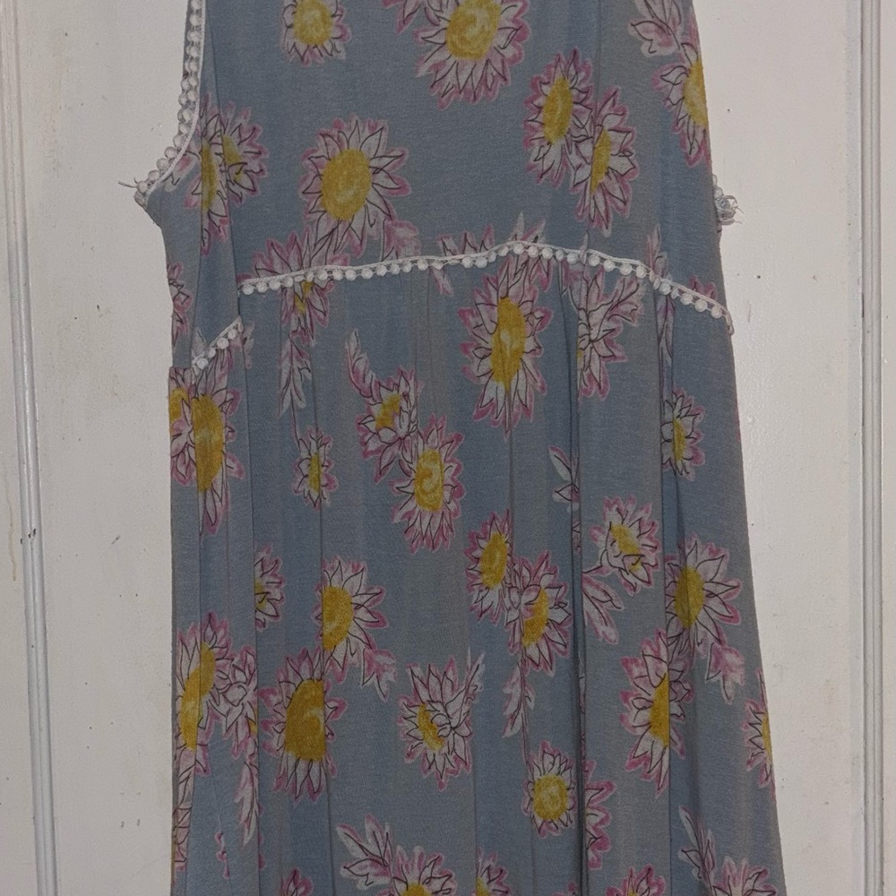 Women's Midi Sunflower Print Dress - Gray & Yellow